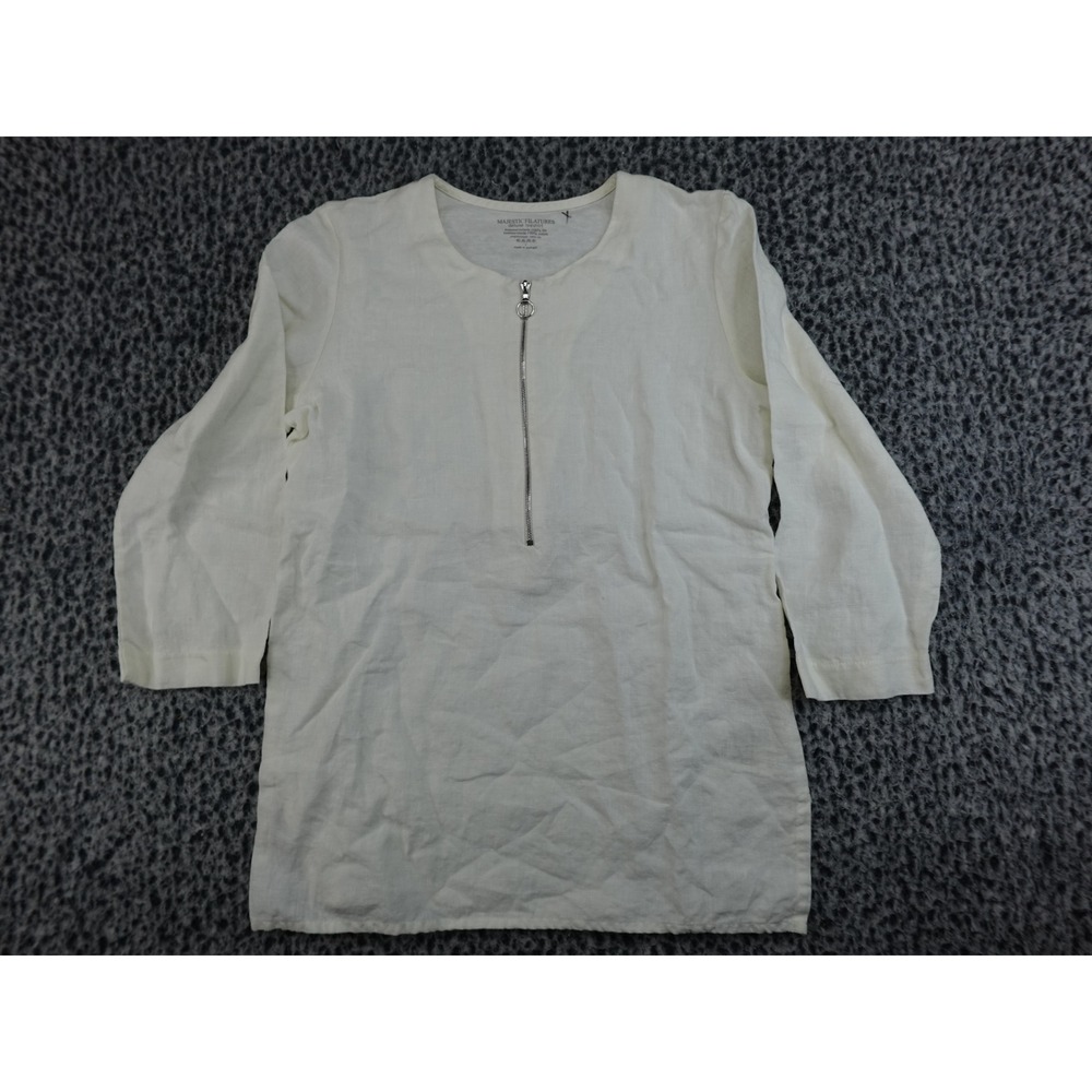 Majestic Filatures Linen Tunic‎ Womens 1 Cream Excellent Zip Neck J060-FTS186